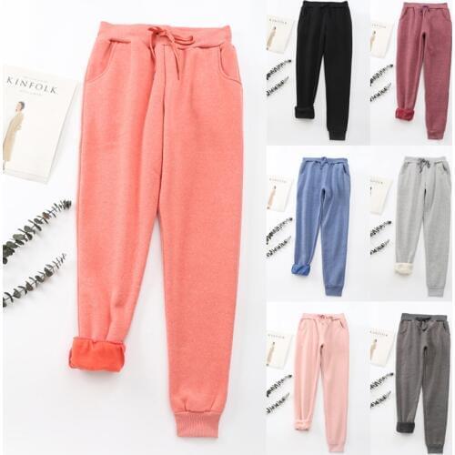 2019 Women Autumn Casual Gym Sweatpants Workout Fleece Trousers Solid Thin Winter Warm Female Sport Pants Running