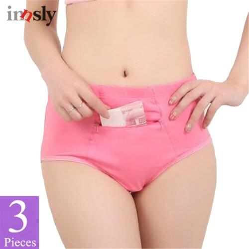 3 Pieces/Set Women Panties with Pocket Big Size Female Cotton Underwear with Zipper High Quality Novel Breathable Ladies Briefs