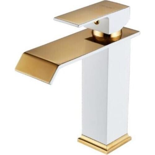 Vidric Waterfall Faucet + Pipe, hot and cold Square Crane Brass Basin Faucet Waterfall Sink Faucet Single Handle water tap mixer