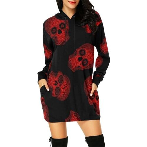 Streetwear Hoodies Women Sweatshirt Autumn Long Sleeve Casual Harajuku Skull Print Halloween Clothing Ladies Pullover Sweatshirt