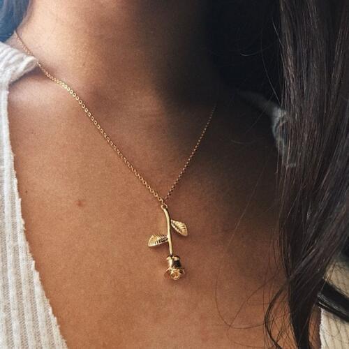 Rose Pendant Necklace Women Aesthetic Plant Flowers Pendant Chain Necklaces Womens Jewelry Accessories Collares Collier