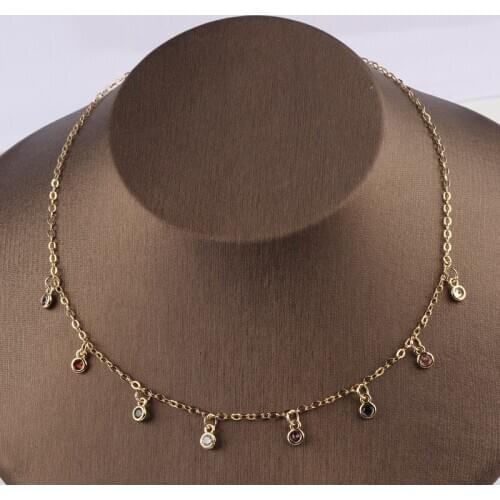 Tassel Rainbow CZ Necklace for Woman Multicolored Colorful Stone Pendants Fashion Jewelry Statement Necklace collar Jewelry