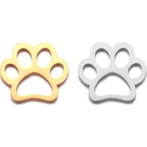 10pcs/lot 316L Stainless Steel Hollow Out Charm Puppy Paw Print Cute Animal Paw DIY Charm Accessories