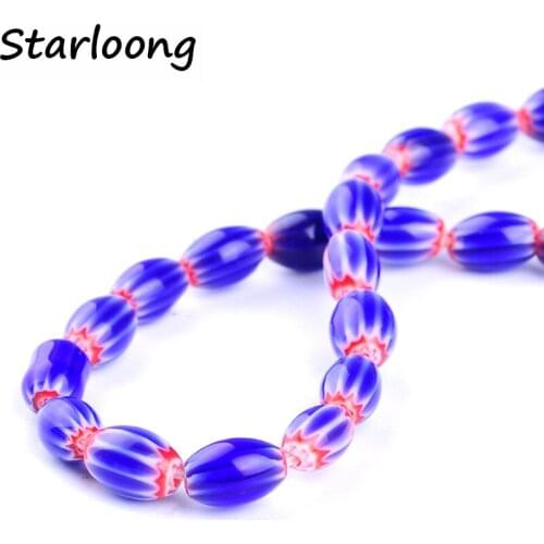 38pcs/string 6*9mm red blue oval pumpkin shape lampwork glazed glass beads for bracelet necklace DIY jewelry making