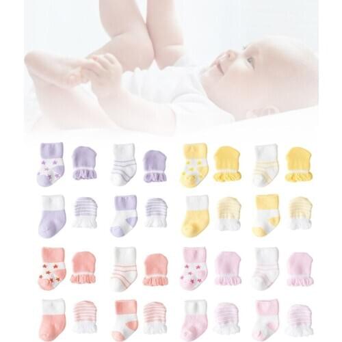 4 Pairs/Set Baby Newborn Socks Gloves Anti-scratch Breathable Mittens Stocking 54DA