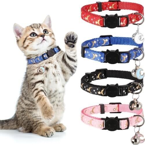 4PCS Breakaway Pet Cat Collars Cute Moons Stars Pattern Kitty Collar With Pendant Adjustable Kitten Collars Support Dropshipping