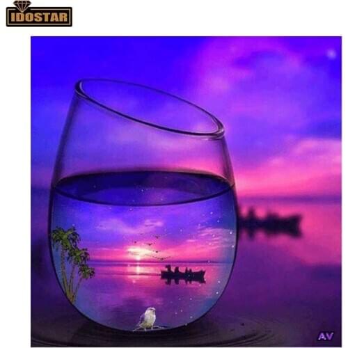 Full Square/Round Stones Scenery Diamond painting Glass Tumbler 5D Diamond Embroidery Mosaic Rhinestone Picture home decortion
