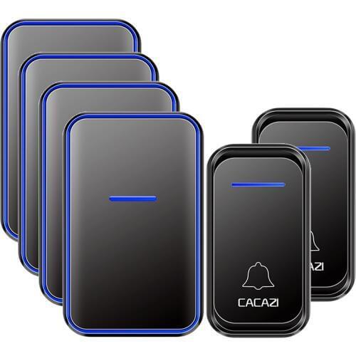 CACAZI Wireless Doorbell Waterproof 300M Remote 2 Battery Button 4 Receivers Home LED Door Ring Bell 38 chimes US EU UK AU Plug