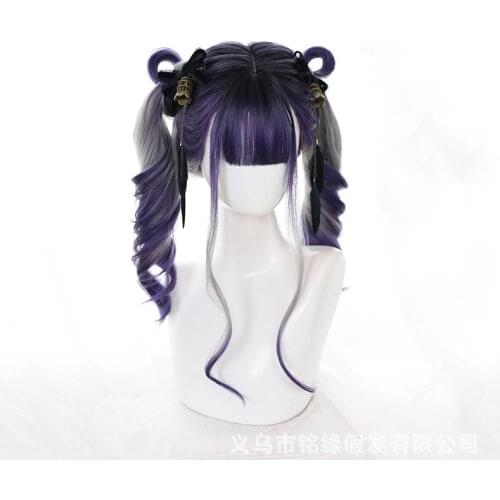 Girls Gradient Long Wavy Soft Wigs Synthetic Lolita Harajuku Natural Cosplay Costume Wigs Mix Purple Ombre Fake Hair Daily Wigs