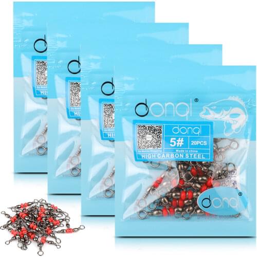 DONQL 20Pcs T-Rolling Fishing Connector 3 Way Barrel Swivel Ring Fishing Connector With Luminous Beads Fishhook Lure Accessory