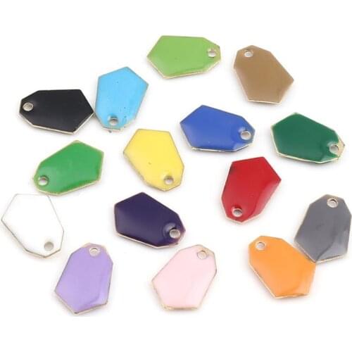 DoreenBeads Hot Fashion Copper Enamelled Sequins Pendant Charms Gold Colorful Polygon Jewelry DIY Findings 13mm x 9mm, 10 PCs