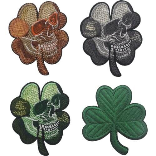 Skull Embroidery Patch Clover Army Green Military Outdoor Armband Badge Stickers For Cloth Jeans Hat Tactical Patches