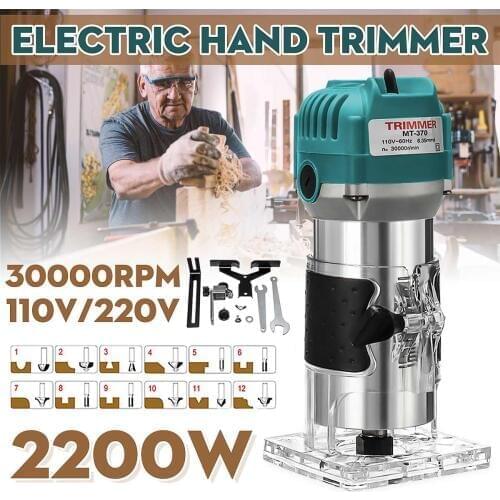 110V/220V 2200W 6.35mm Electric Hand Trimmer Wood Laminate Palms Router Joiners Router for Woodworking Tool Kit