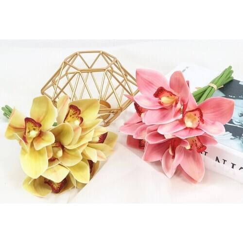 6-handed flowering orchid simulation bouquet silk flower soft decoration decorative floral conference table flower flower arrang