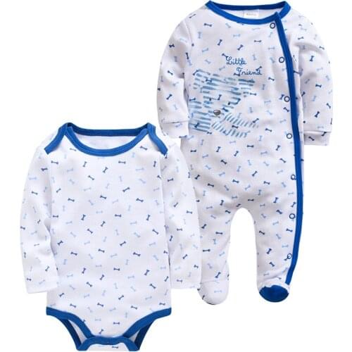 Kavkas Baby Boys Girl Bodysuit Cotton Summer 2Pcs Long Sleeve Newborn Clothes Cartoon Printing Toddler Body Babies Cloth