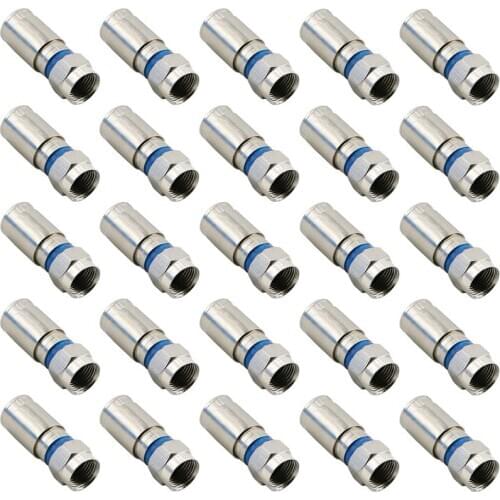 Compression RG6 F Connector Coax Coaxial Adapter Plug for Satellite & Cable TV (25 Pack)