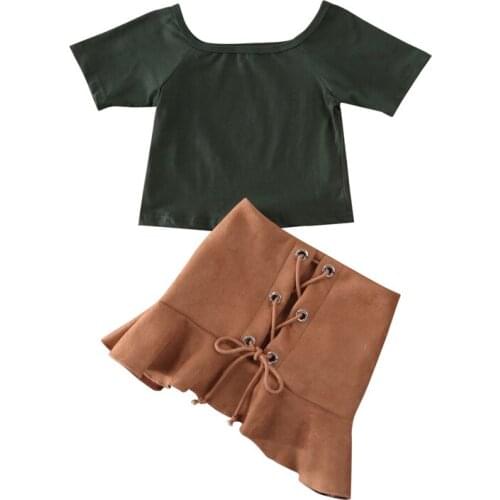 Fashion Toddler Girls Clothes Set Kids Girl Clothing Short Sleeve Tops bandage Skirt Summer Princess Outfits 1-6T 2Pcs