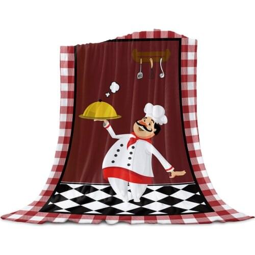 Red Plaid Chef Knife And Fork Soft Warm Coral Fleece Flannel Blankets For Beds Throw Sofa Cover Bedspread Winter Blankets