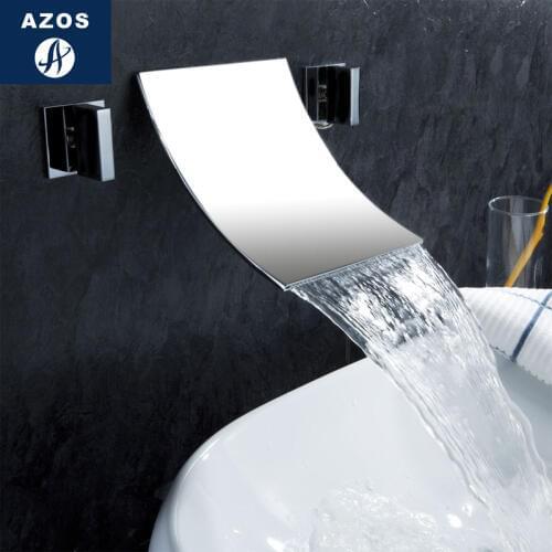 Azos In-wall Faucet Waterfall Wash Basin Brass Chrome Cold and Hot Switch Shower Room Basin Bathroom Cabinet Double Handle Thre