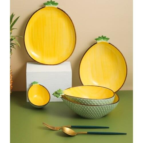 Nordic Pineapple Shaped Bowl Ceramic Breakfast Bowl Personalized Household Salad Bowl Cute Fruit Plate Snack Plate Dinner Plate