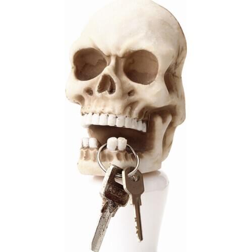 New Skull Sculpture Key Storage Hook Wall Mount Resin Skeleton Desk Ornament Statue For Funny Gift Halloween Party Decor