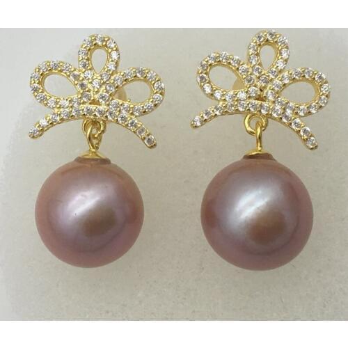 New Natural South Sea Seawater Beads AAA12-13mm Tibetan Silver Earrings Purple