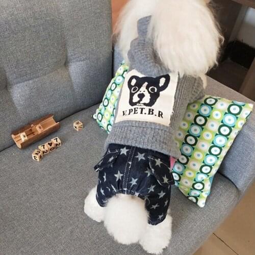 Dog Clothes Spring and Autumn Pet Four-legged Clothes Jeans Sports Leisure Dog Four-legged Fighting Pattern Printing Dog Costume