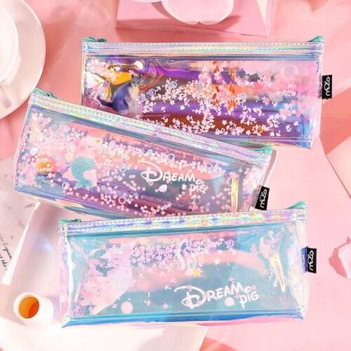 Creative Laser PU Pencil Bags Cute Cartoon Pencil Case Box Glitter Pen Bag Pouch Student Stationery Supplies school sets