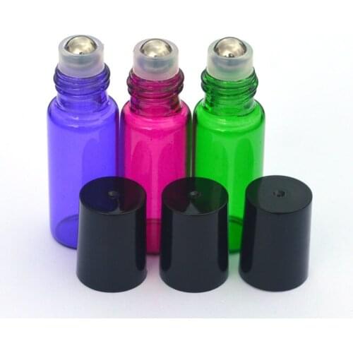 1pcs 5ml Roll Glass Bottle Empty Perfume Essential Oil Bottle 5ml Roll-On Black Plastic Cap Bottle
