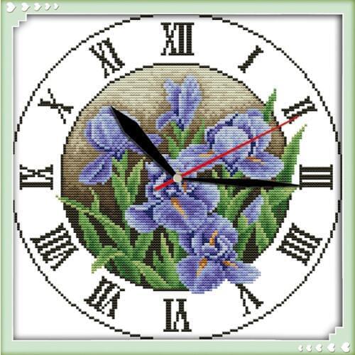 Joy sunday Iris clock face handmade crafts wall clocks cross stitch artificial flowers for decoration