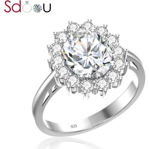 SDOOU Sterling Silver Rings For Women 925 Silver Ring Trendy Zircon Sunflower Oval Gemstone Korean Fashion Engagement Jewelry