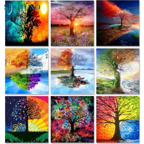 SDOYUNO Painting By Numbers Kits Four Season Trees DIY 60x75cm Oil Drawing By Numbers On Canvas Scenery Frameless Home Decor
