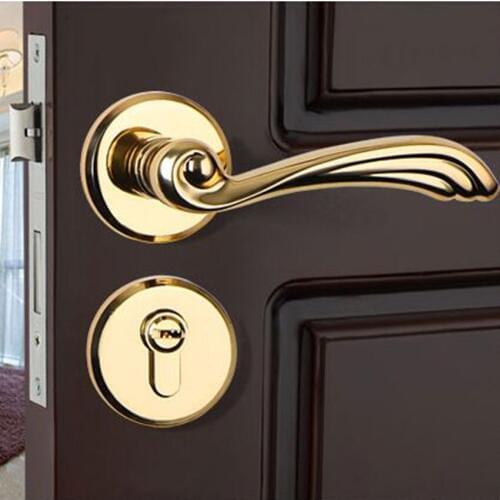 Modern Fashion golden mechanical mute split lock gold black bedroom kitchen bookroom solid wooden handles locks zinc alloy lock
