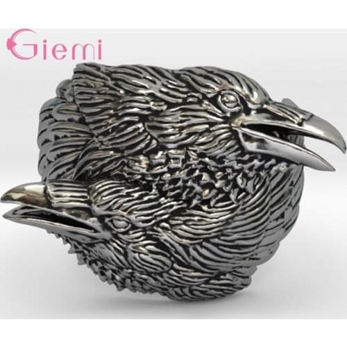 Vintage Two Ravens Norse Mythology Antique Silver Crow Rings Nordic Amulet Jewelry Party Gifts Men Women Bijoux
