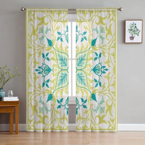 Vintage Farmhouse Style Pattern Tulle Curtain Voile Transparent Tulle for Bedroom Living Room Kitchen Sheer Window Curtains