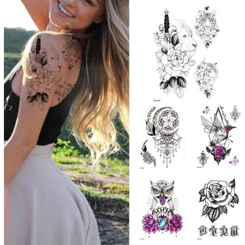 Waterproof Temporary Tattoo Sticker Lotus Rose Flowers Lace Flash Tatto Skull Jewelry Daisy Body Art Arm Fake Tatoo Women Men