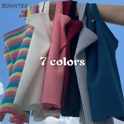 Camisole Women Candy Color Knitting Stretchy Casual Jumper Basic Tanks Top Girls Ins Summer Sleeveless Lovely All-match Popular