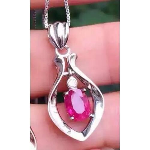 Natural red ruby pendant 925 Sterling silver Natural gemstone Pendant Necklace trendy Elegant water droplets women girl jewelry