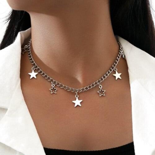 Vintage Temperament Hollow Star Pendant Necklaces for Women Punk Thick Chain Geometric Choker Necklace Colar Jewelry Gift