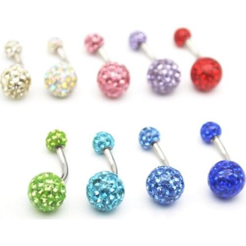 Belly Bar Crystal Gem AB Navel Multi Crystal Ferido 10mm Double Gem 14G Stone Epoxy Resin Surface hip hop