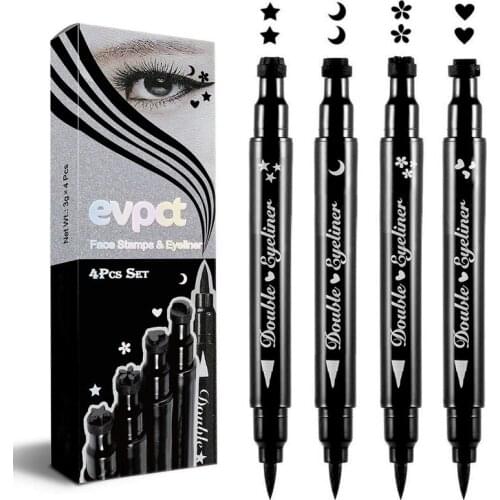 1PC 4 In1 Double Head Moon Star Heart Flower Liquid Eyeliner Pen Black Stamp Makeup Seal Eyeliner Pencil Waterproof Cosmetic