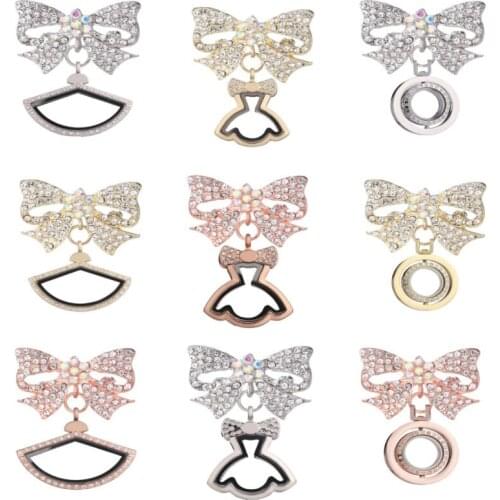 10PCS Sector Shaped Rhinestone Butterfly Brooch Skirt Pendant Locket Brooch Pins Memorial Gift Essential Oil Jewelry Wholesale