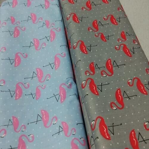 100% Cotton viaPhil Brand Blue Grey Flamingo Animal Fabric Patchwork Cloth Dress Home Decor