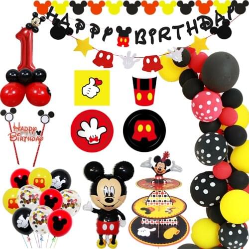 180pcs Mickey Mouse Party Decoration birthday party balloon pendant baby shower Disposable Party Supplies Cake stand Kids favors