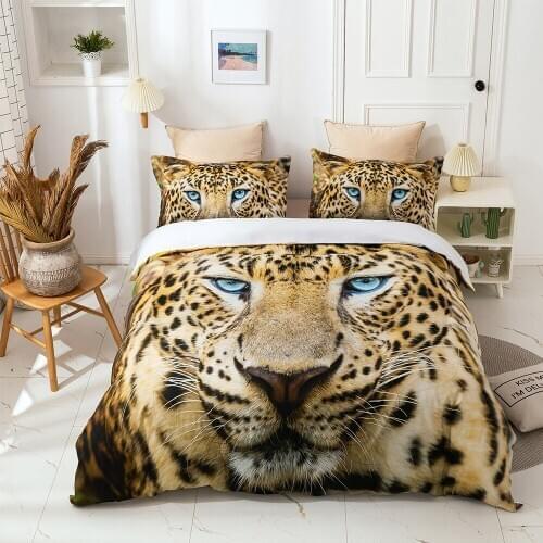 3D Leopard Bedding Set Animal Beast Blue Eyes Duvet Cover for Adults Kids Double Bed Cover 3D Quilt King Size Yellow Bed Linens