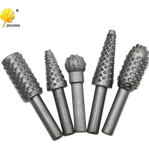 5pc Rotary Rasp File Set 1/4" 6mm Shank Rotary Craft Files Woodworking Drill Bits Rotary Wood Carving Burr File Rasp Wooden File