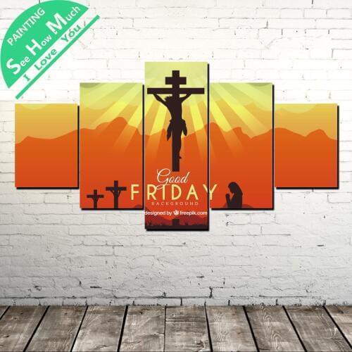 5 Piece Good Friday Jesus Wall Art Canvas Poster and Print Canvas Painting Decorative Picture Home Decor for Living Room