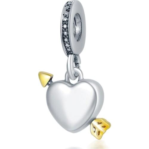 1Pcs New Pretty Heart Arrow Pendant DIY Beads Suitable for Original Pandora Charm Bracelet Ladies Jewelry Making Gifts