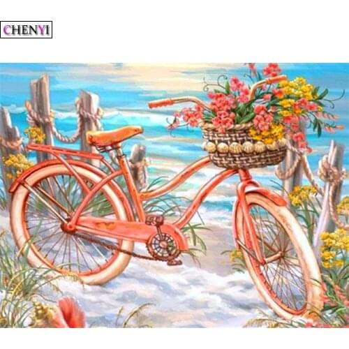 CHENYI 5D DIY Embroidery Diamond Painting Bicycles Diamond Mosaic Full Square Home Decoration Scenery Picture Of Rhinestones