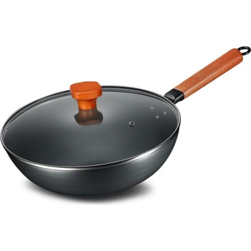 Chinese Cast Iron Wok Non Stick Pan Induction Cooker Modern Simple Wok with Lid Utensilios De Cocina Kitchen Dining Bar EC50CG